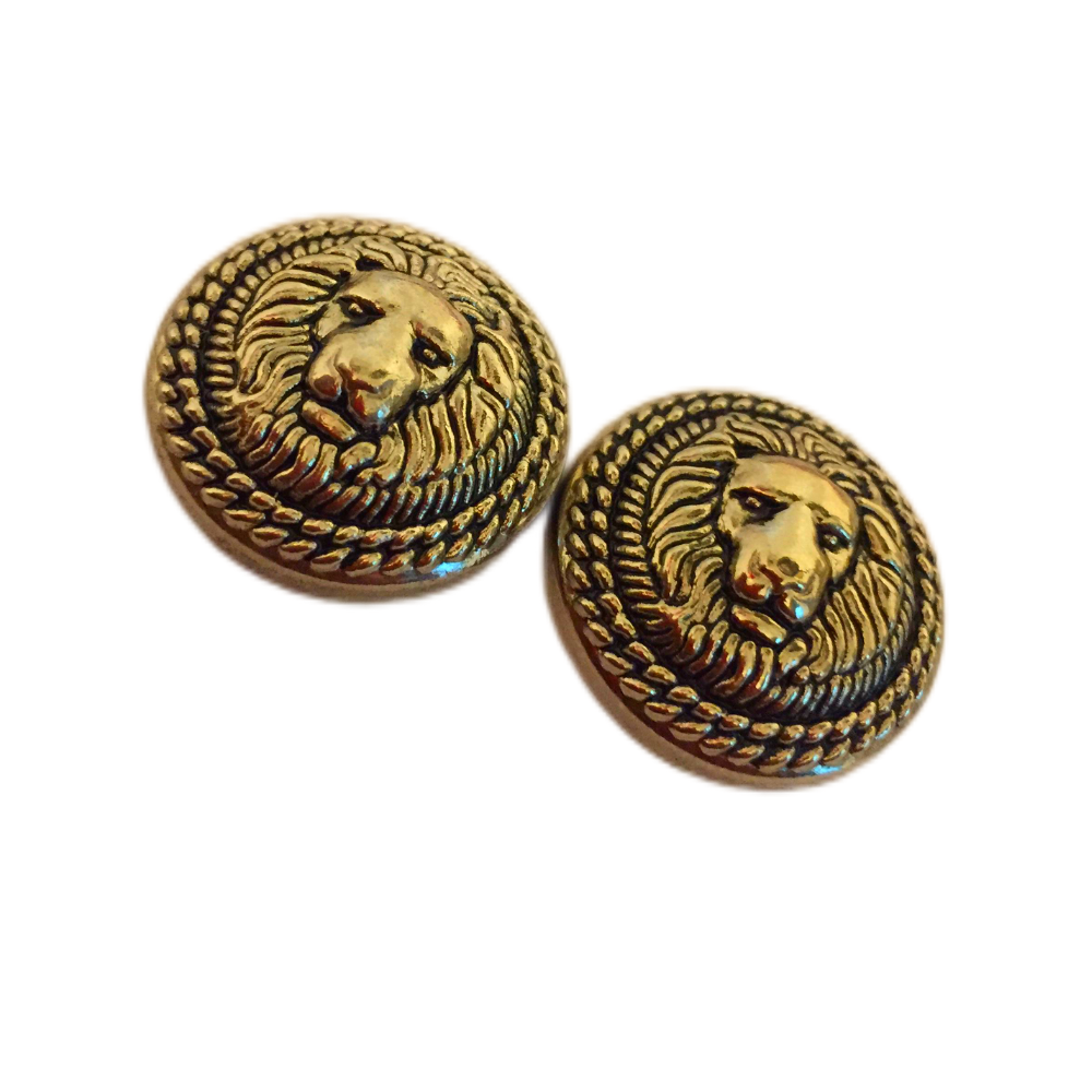 Golden Color Fearless Lion Face Shaped 1 Hole Round Metal Buttons