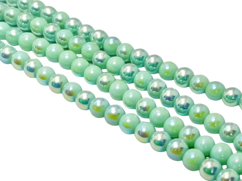 Pastel Green Rainbow Opaque Spherical Glass Pearls