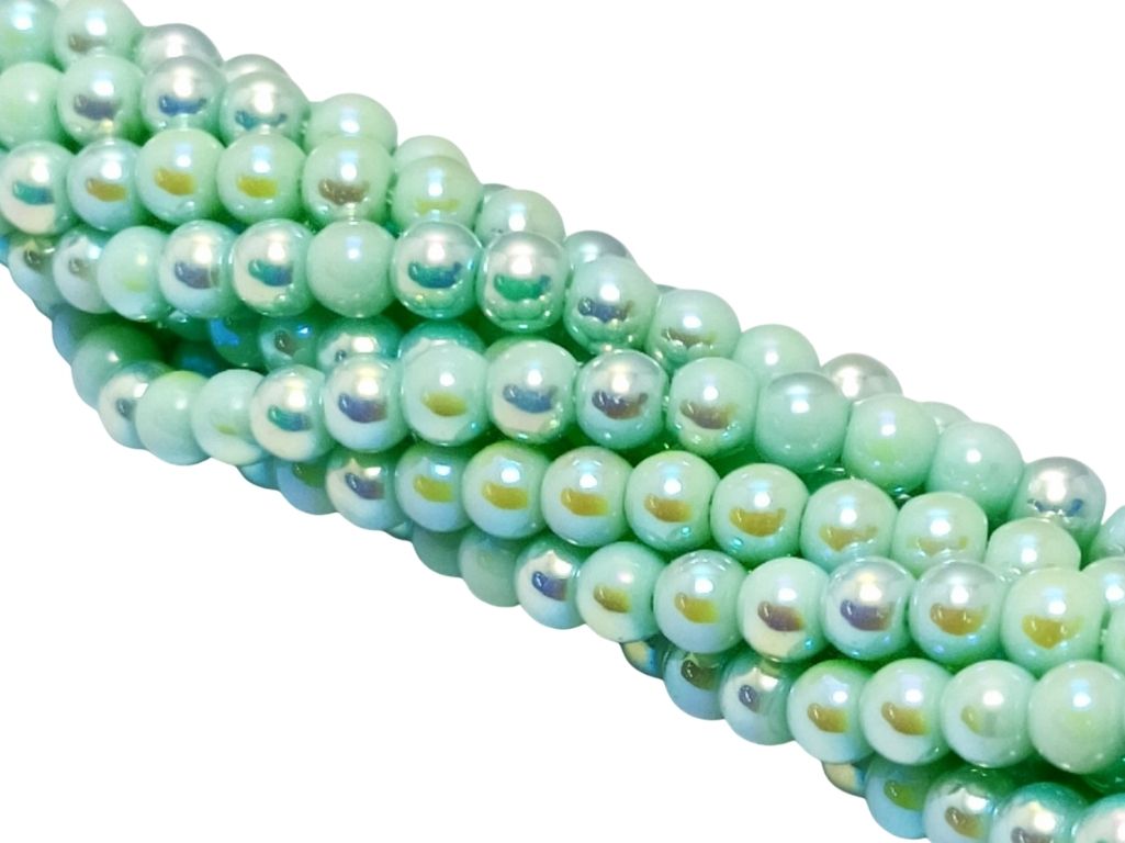 Pastel Green Rainbow Opaque Spherical Glass Pearls