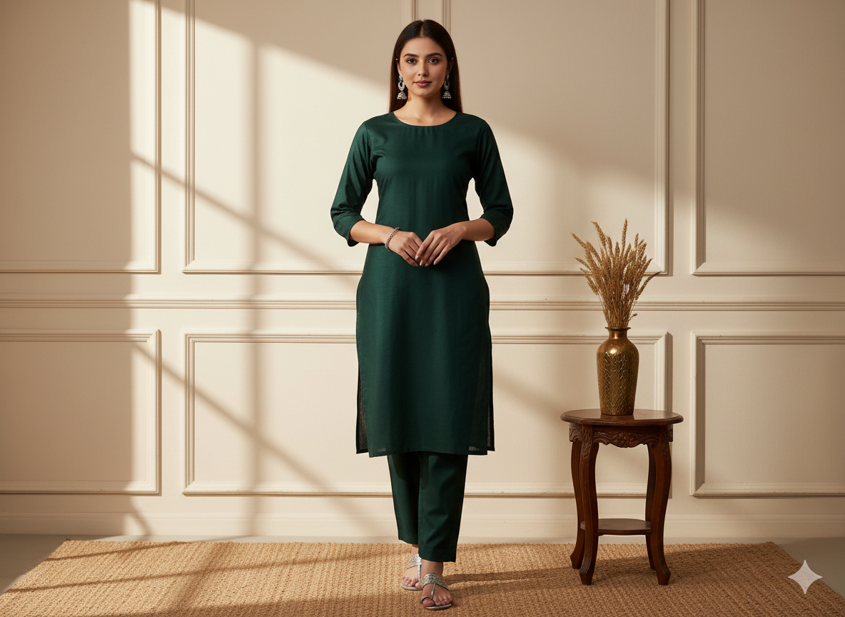 गहरा जुनिपर हरा सादा ग्लेज्ड कॉटन कपड़ा