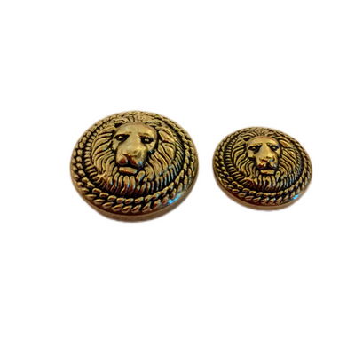 Golden Color Fearless Lion Face Shaped 1 Hole Round Metal Buttons