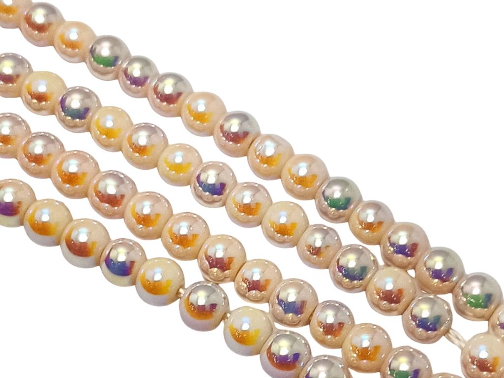 Peach Rainbow Opaque Spherical Glass Pearls