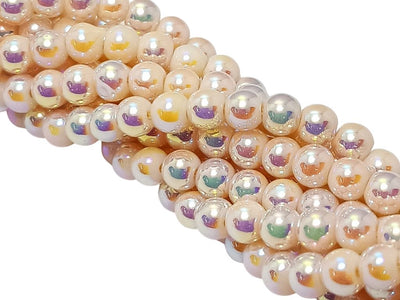 Peach Rainbow Opaque Spherical Glass Pearls