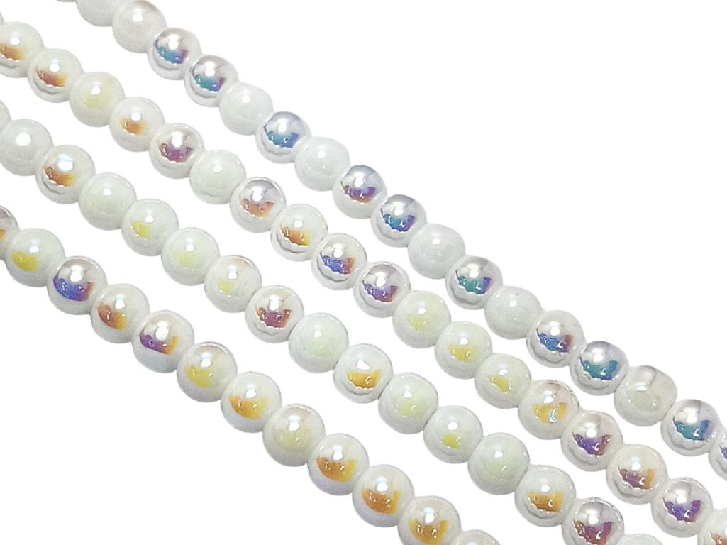 White Rainbow Opaque Spherical Glass Pearls