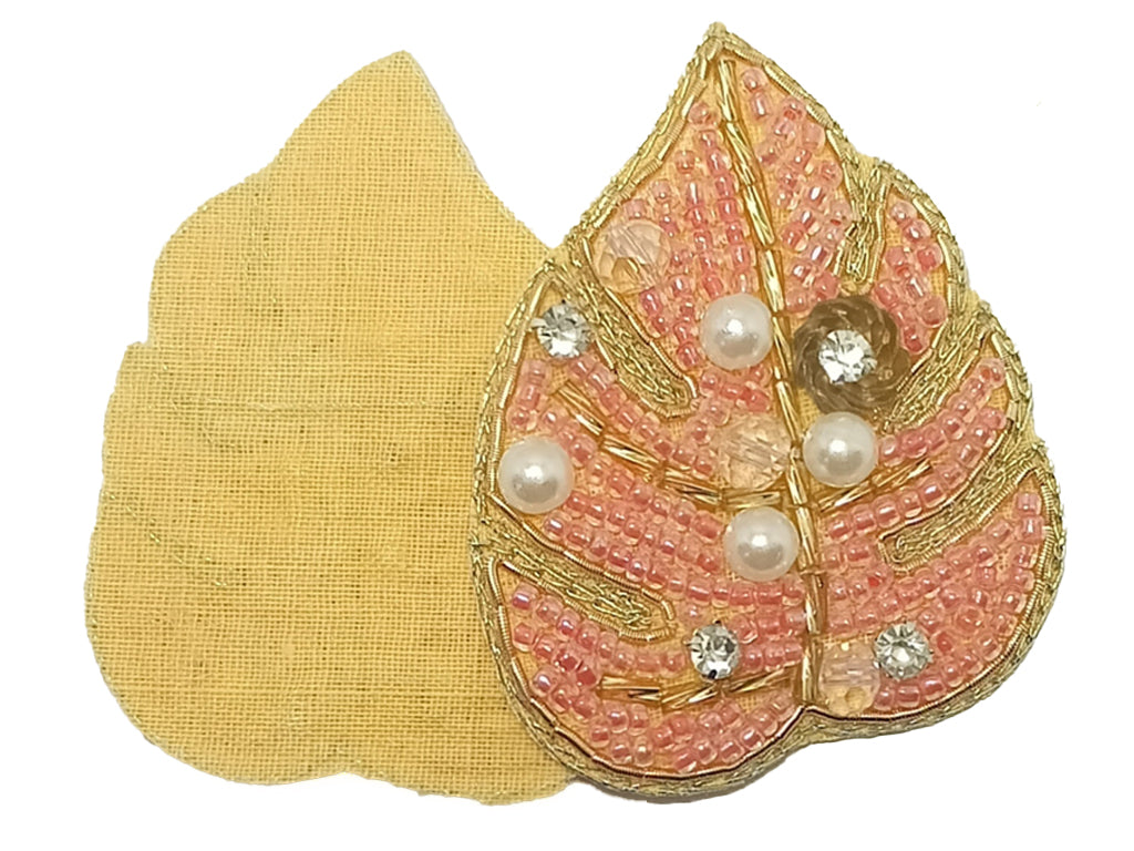 Multicolor Leaf Beaded Applique Motifs