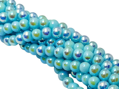Sky Blue Rainbow Opaque Spherical Glass Pearls