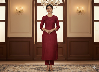 बरगंडी सादा ग्लेज्ड कॉटन कपड़ा