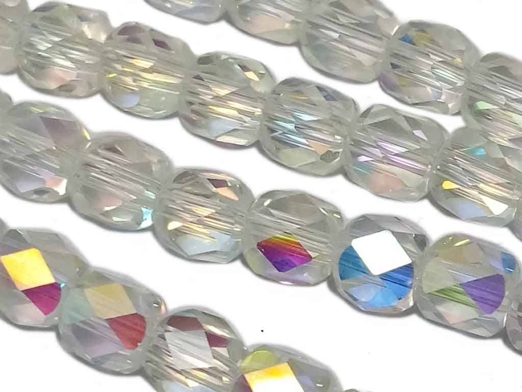 White Rainbow  Drum Shaped Faceted Crystal Beads (Wholesale)