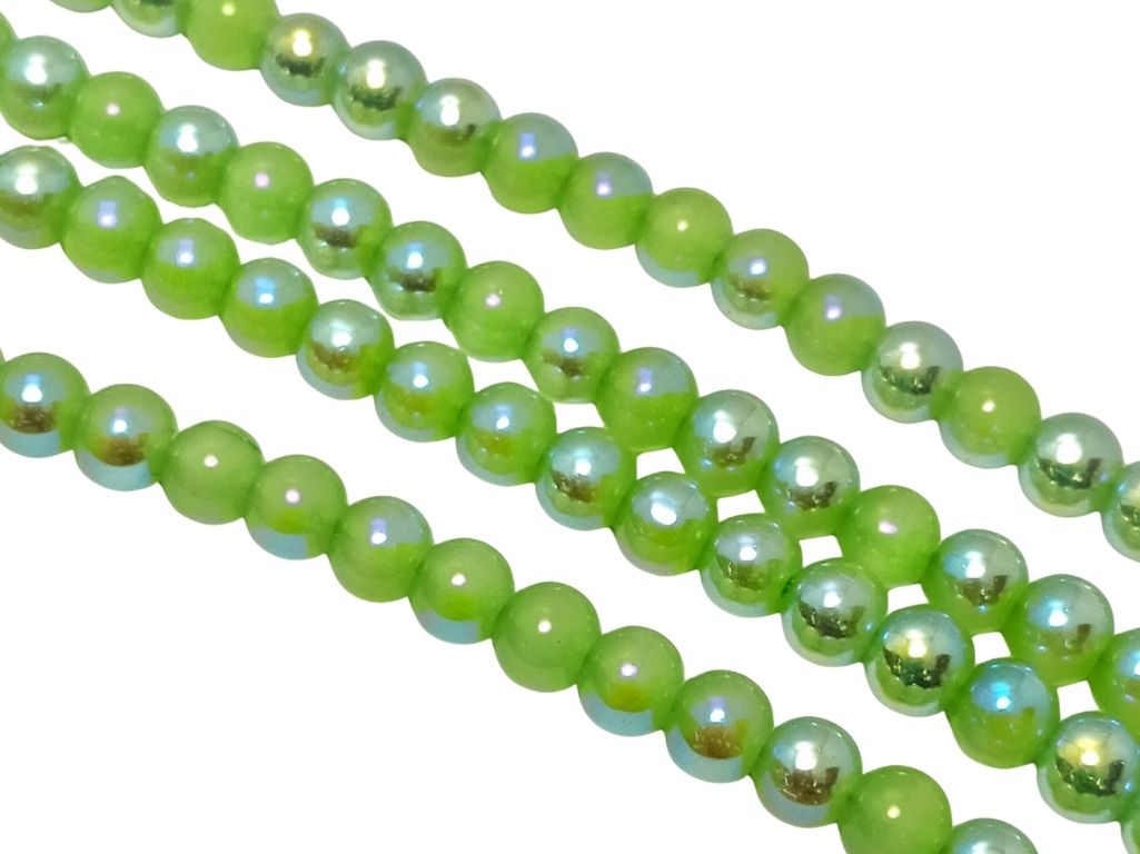 Parrot Green Rainbow Opaque Spherical Glass Pearls