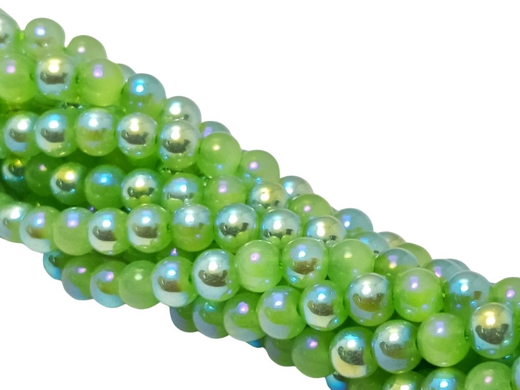 Parrot Green Rainbow Opaque Spherical Glass Pearls