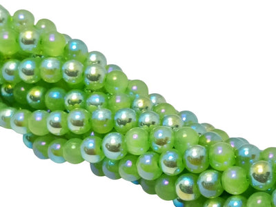 Parrot Green Rainbow Opaque Spherical Glass Pearls