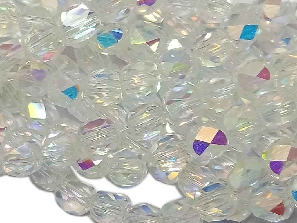 White Rainbow  Drum Shaped Faceted Crystal Beads (Wholesale)