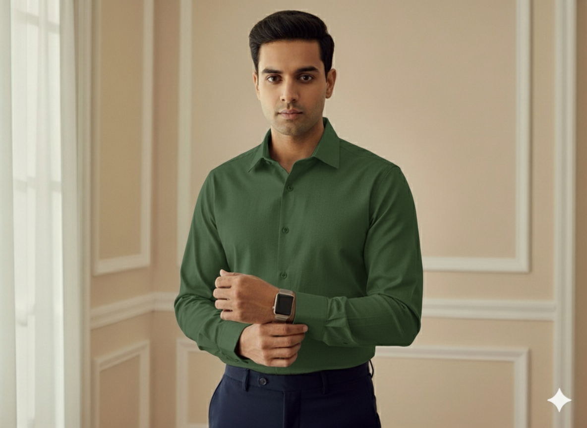 गहरा फ़ॉरेस्ट ग्रीन सादा ग्लेज्ड कॉटन फ़ैब्रिक (थोक)