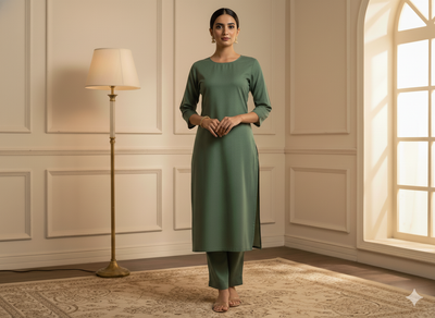 गहरा जंगल हरा सादा चमकीला सूती कपड़ा