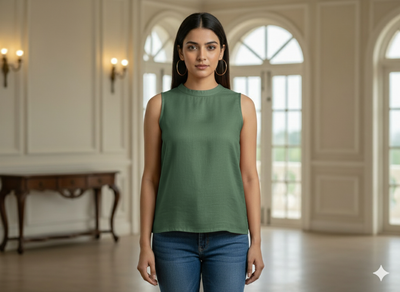 गहरा जंगल हरा सादा चमकीला सूती कपड़ा