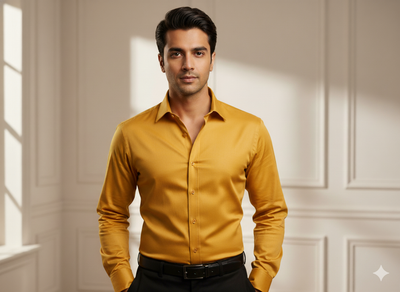 गहरे सरसों का सादा चमकीला सूती कपड़ा