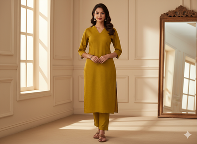 डार्क मस्टर्ड प्लेन ग्लेज्ड कॉटन फ़ैब्रिक (थोक)