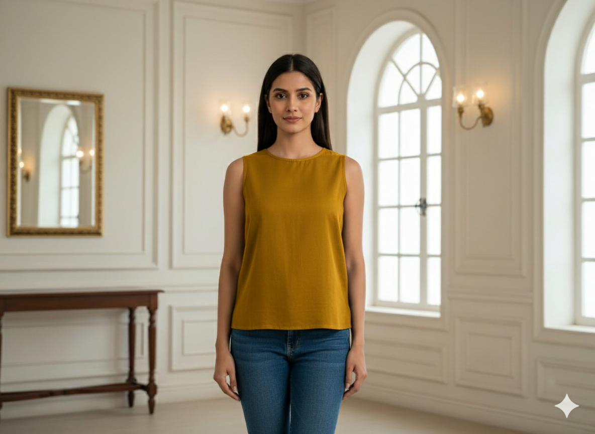 डार्क मस्टर्ड प्लेन ग्लेज्ड कॉटन फ़ैब्रिक (थोक)