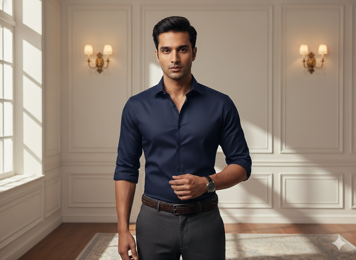 गहरे नीले रंग का सादा ग्लेज़ कॉटन कपड़ा (थोक)