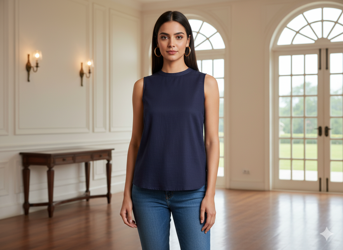 गहरा डेनिम नीला सादा ग्लेज्ड कॉटन कपड़ा (थोक)