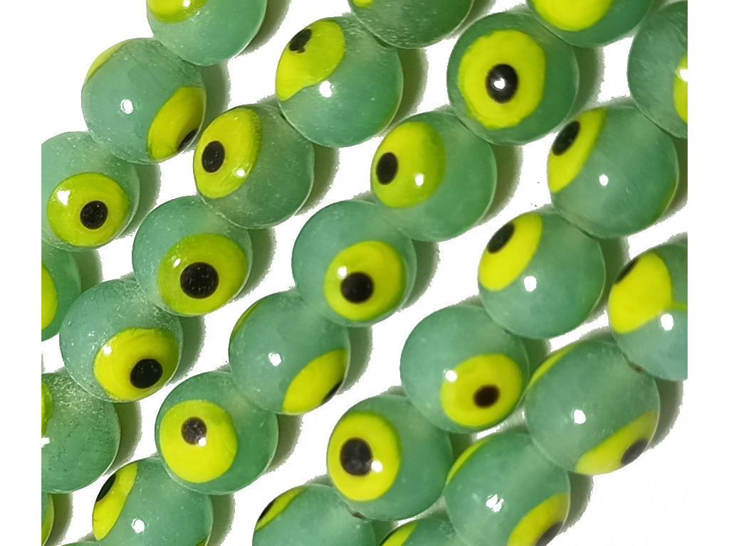 Green & Yellow Spherical Evil Eye Glass Beads