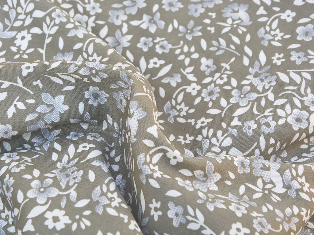 Grayish Green Floral Digital Printed Premium Butter Crepe Fabric