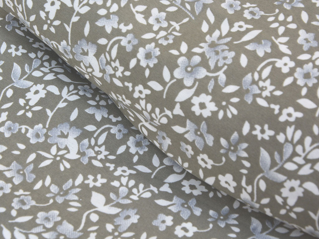 Grayish Green Floral Digital Printed Premium Butter Crepe Fabric