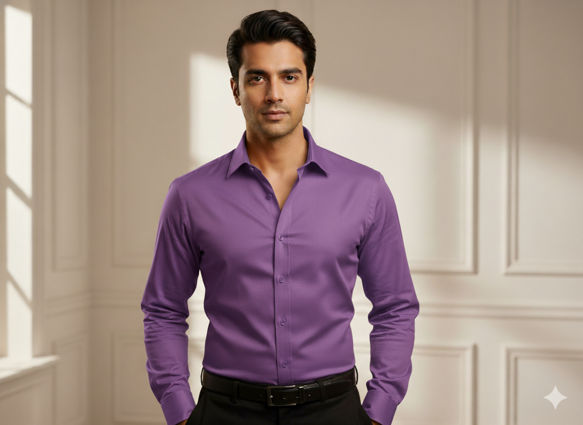 इंडिगो पर्पल प्लेन ग्लेज्ड कॉटन फ़ैब्रिक (थोक)