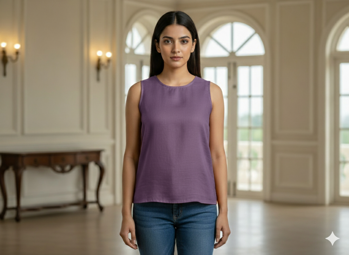 इंडिगो पर्पल प्लेन ग्लेज्ड कॉटन फ़ैब्रिक