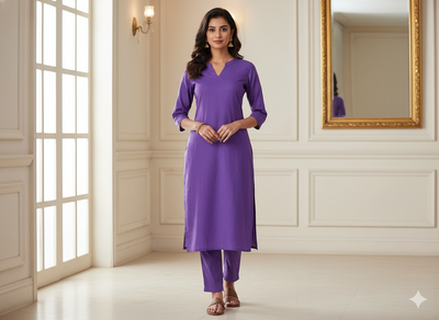 इंडिगो पर्पल प्लेन ग्लेज्ड कॉटन फ़ैब्रिक