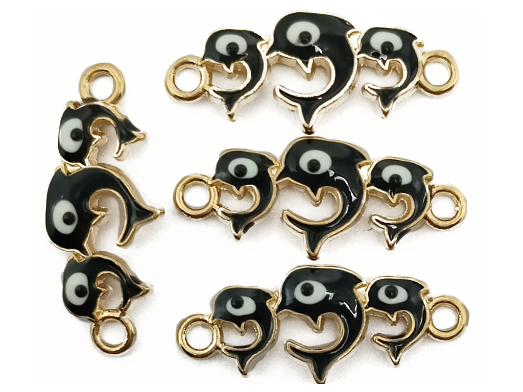 Black Dolphin Enamel Metal Charms