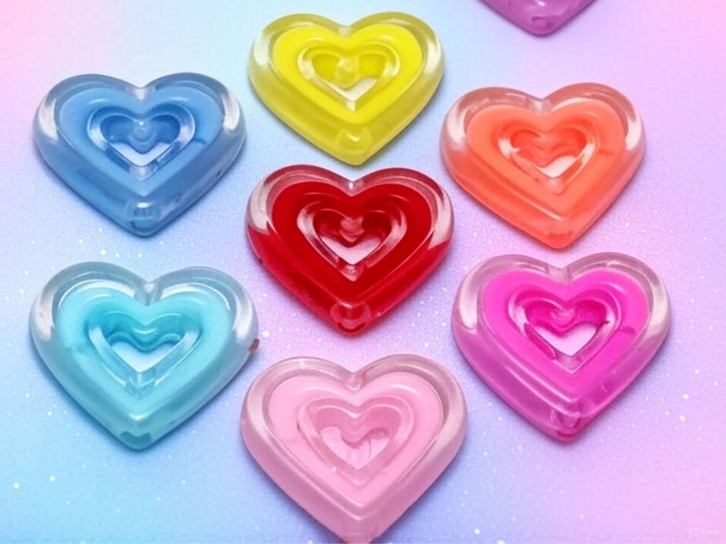 Multicolour Heart Shaped Acrylic Beads with Hole