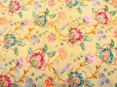 Cream Dyed Viscose Georgette With Sequins Embroidered Fabric