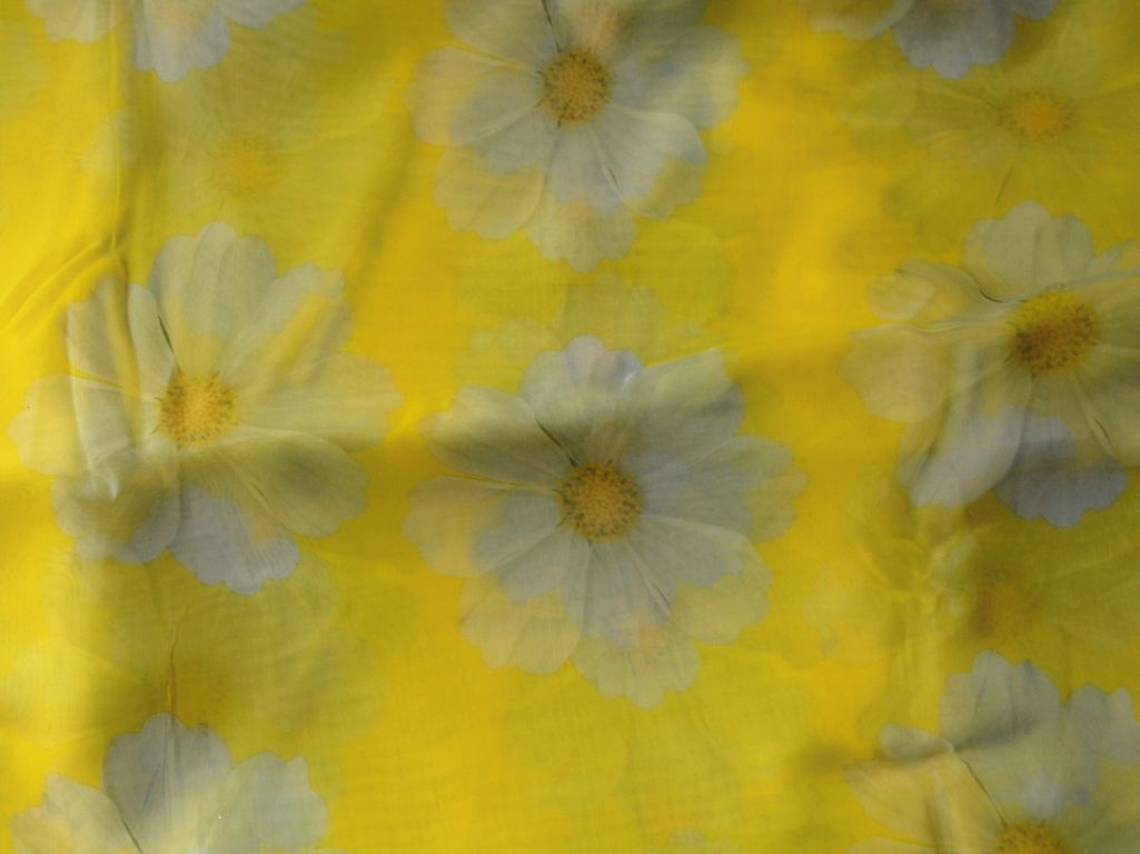 Lemon Yellow Floral Digital Printed Liquid Organza Fabric