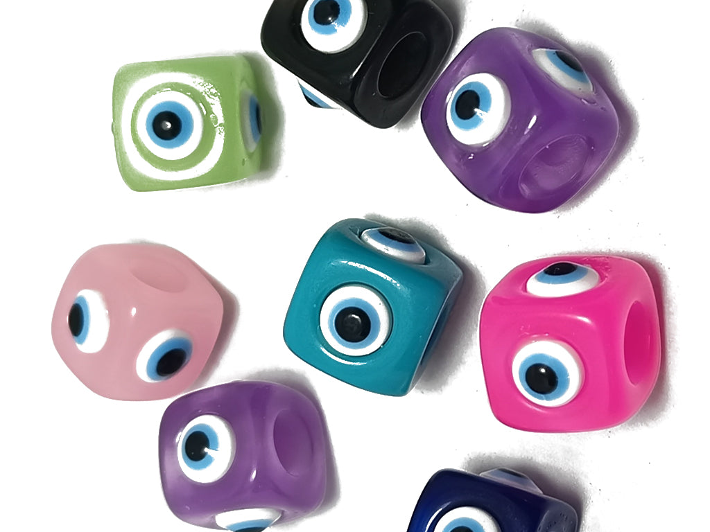 Multicolor Cubical Evil Eye Acrylic Beads