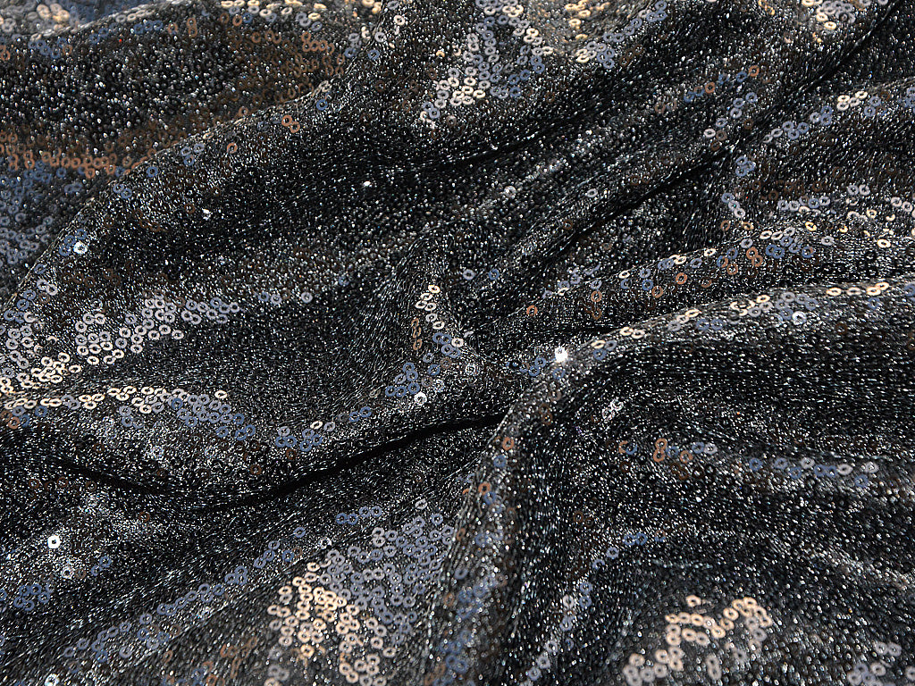 Black Plain Sequins Embroidered Net Fabric