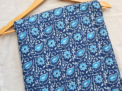 Blue Floral Pure Cotton Kantha Fabric
