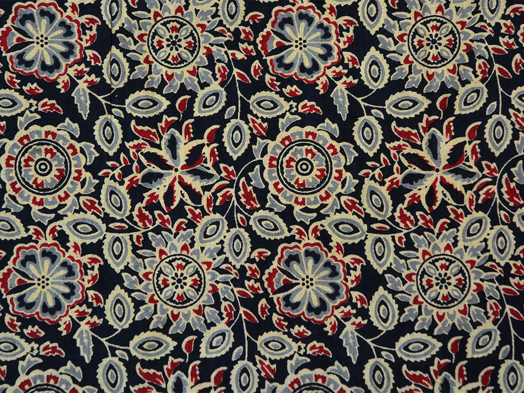 Black Floral Pure Mul Mul Kalamkari Cotton Fabrics