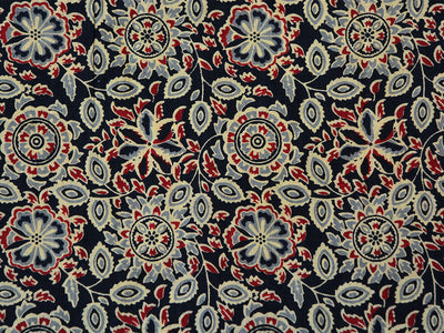 Black Floral Pure Mul Mul Kalamkari Cotton Fabrics