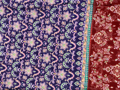 Blue Multicolor Traditional Design Viscose Organza Fabric