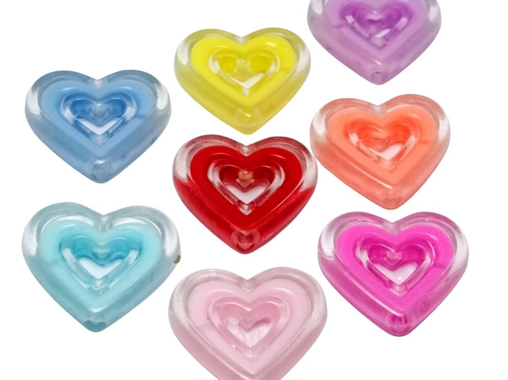 Multicolour Heart Shaped Acrylic Beads with Hole