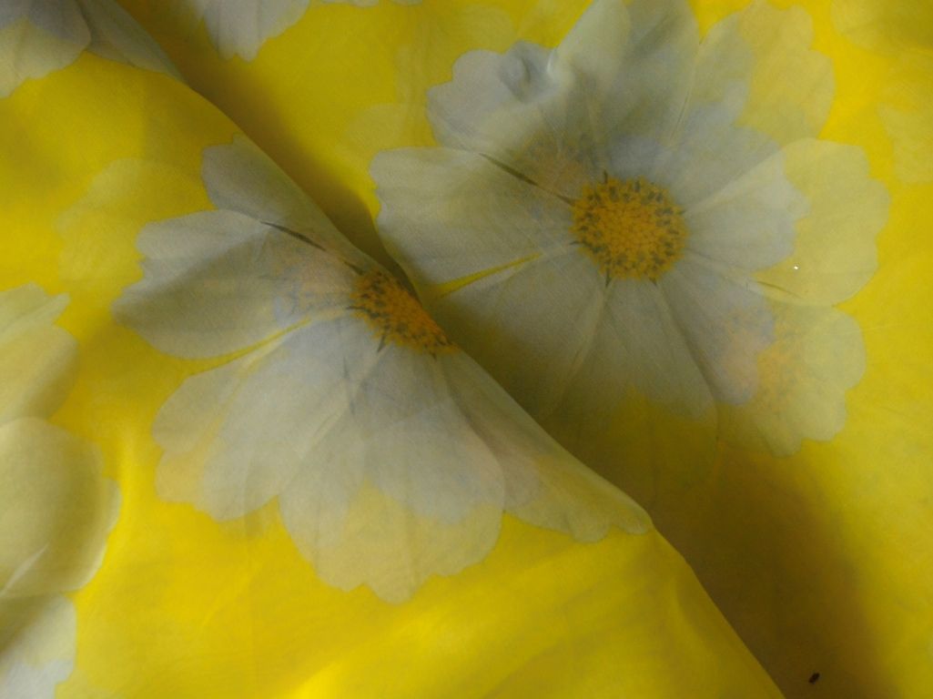 Lemon Yellow Floral Digital Printed Liquid Organza Fabric