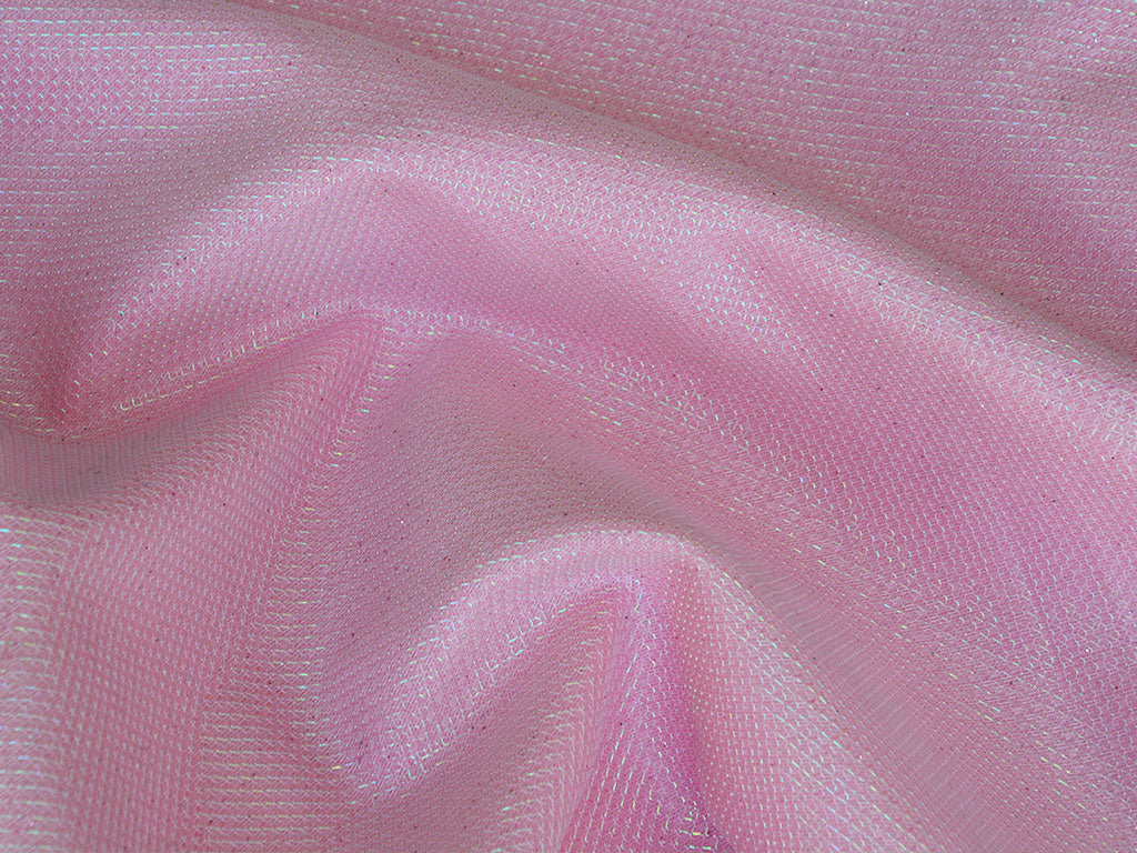 Baby Pink Geometric Rainbow Mesh Shimmer Interlock Bonding Fabric