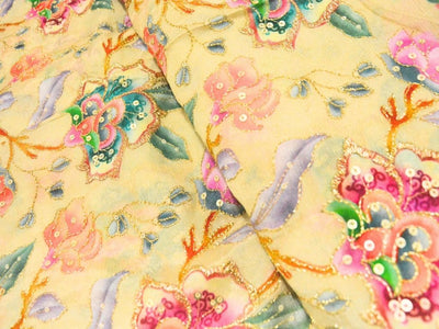 Cream Dyed Viscose Georgette With Sequins Embroidered Fabric