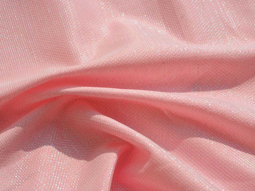 Baby Pink Geometric Rainbow Mesh Shimmer Interlock Bonding Fabric