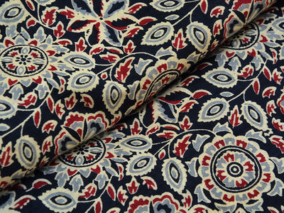 Black Floral Pure Mul Mul Kalamkari Cotton Fabrics