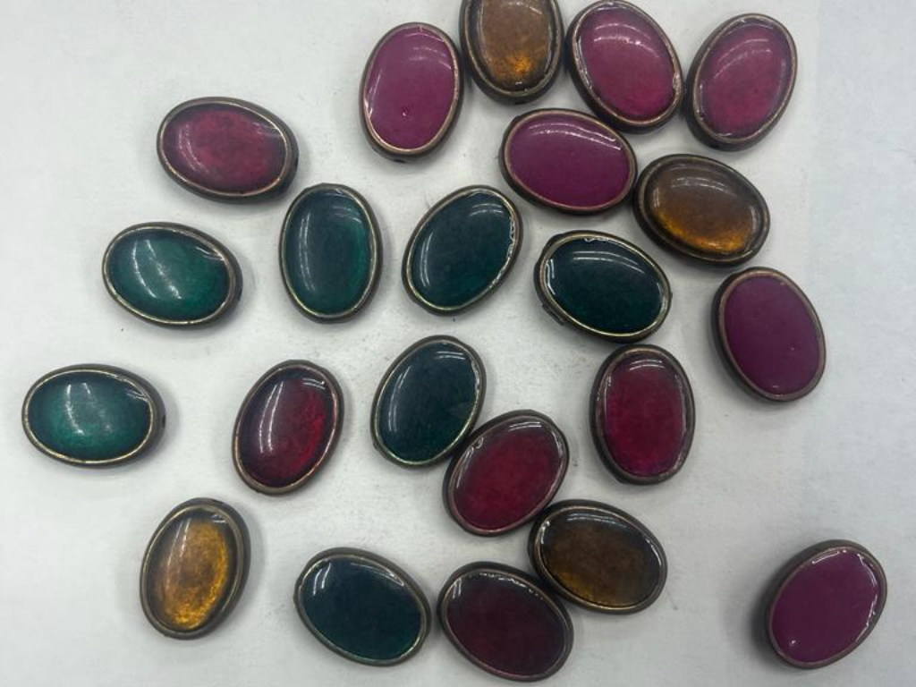 Multicolor Oval Plastic Beads with Enamel and Gold Side Frame