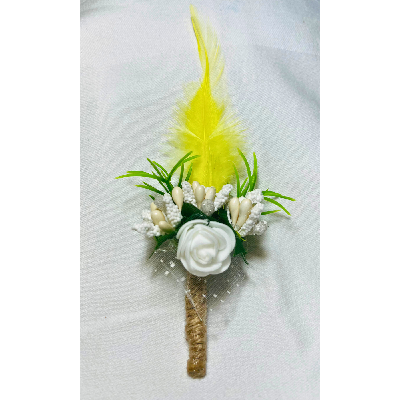 Yellow & White Faux Feather Flower Brooch ( Wholesale )