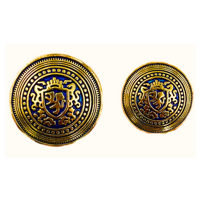 Golden & Blue King’s Favourite Royal Crest Lion Shield Eye-Catchy Design Round Shank Metal Button Blue and Golden Colour for Coat, Suit, Blazer, Sherwani, Nehru Jacket and for all Types of Clothes