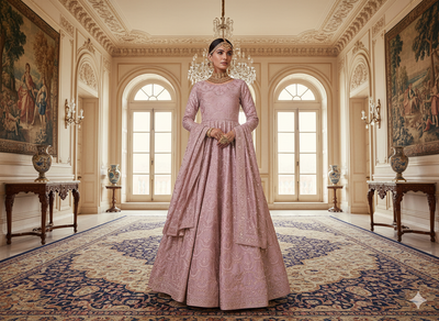 हल्के गुलाबी धातुई सेक्विन कढ़ाई मलाई साटन कपड़ा